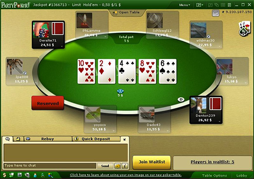 Jouez sur la table de poker en ligne Party Poker !